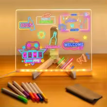 LED Message Board with Night Light and Colorful Pens - DIY Acrylic Drawing Board for Kids' Birthday Gifts
