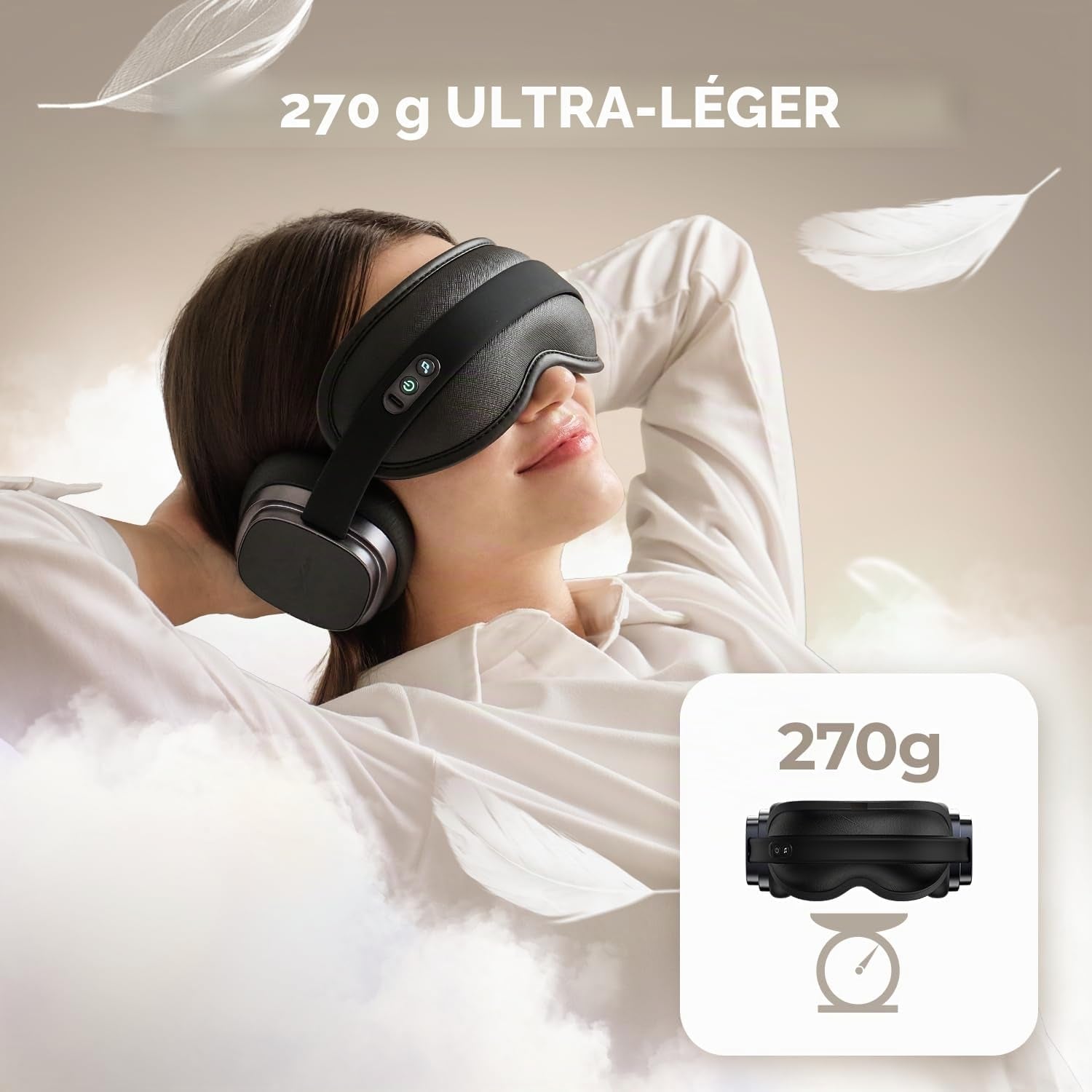 HubiCare Masque Relaxant pour les Yeux - Annulation du Bruit, Thérapie de Chaleur et Musique Bluetooth pour une Détente Ultime