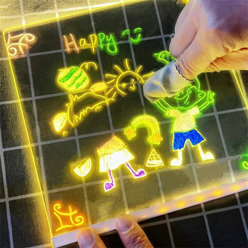 LED Message Board with Night Light and Colorful Pens - DIY Acrylic Drawing Board for Kids' Birthday Gifts