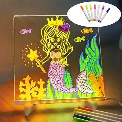LED Message Board with Night Light and Colorful Pens - DIY Acrylic Drawing Board for Kids' Birthday Gifts