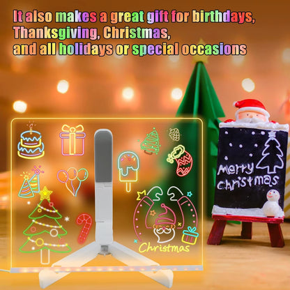 LED Message Board with Night Light and Colorful Pens - DIY Acrylic Drawing Board for Kids' Birthday Gifts