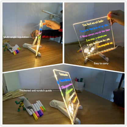 LED Message Board with Night Light and Colorful Pens - DIY Acrylic Drawing Board for Kids' Birthday Gifts