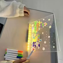 LED Message Board with Night Light and Colorful Pens - DIY Acrylic Drawing Board for Kids' Birthday Gifts