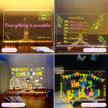 LED Message Board with Night Light and Colorful Pens - DIY Acrylic Drawing Board for Kids' Birthday Gifts