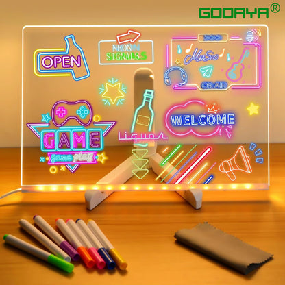 LED Message Board with Night Light and Colorful Pens - DIY Acrylic Drawing Board for Kids' Birthday Gifts