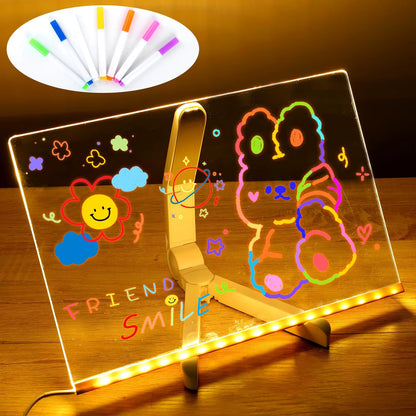 LED Message Board with Night Light and Colorful Pens - DIY Acrylic Drawing Board for Kids' Birthday Gifts